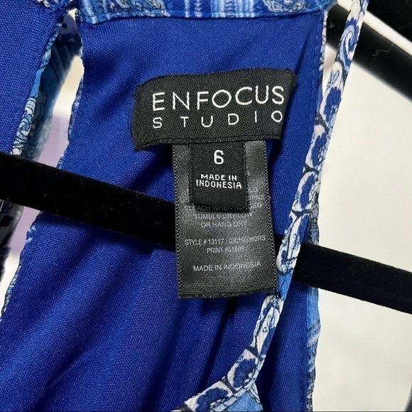 ENFOCUS Studio Blue Floral Paisley Print Midi/Maxi Halter Summer Dress Size 6 - Picture 8 of 10